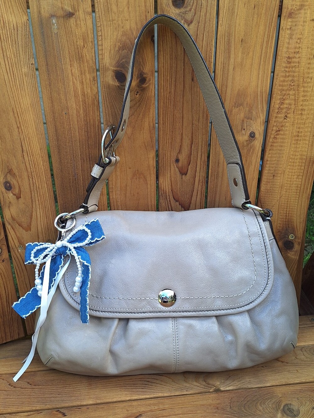 Coach Soho Pleated Flap Beige Shoulder Bag